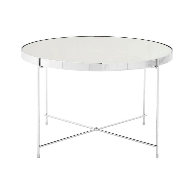 Allure Large Side Table - Round - Clear Mirrored - Chrome Legs