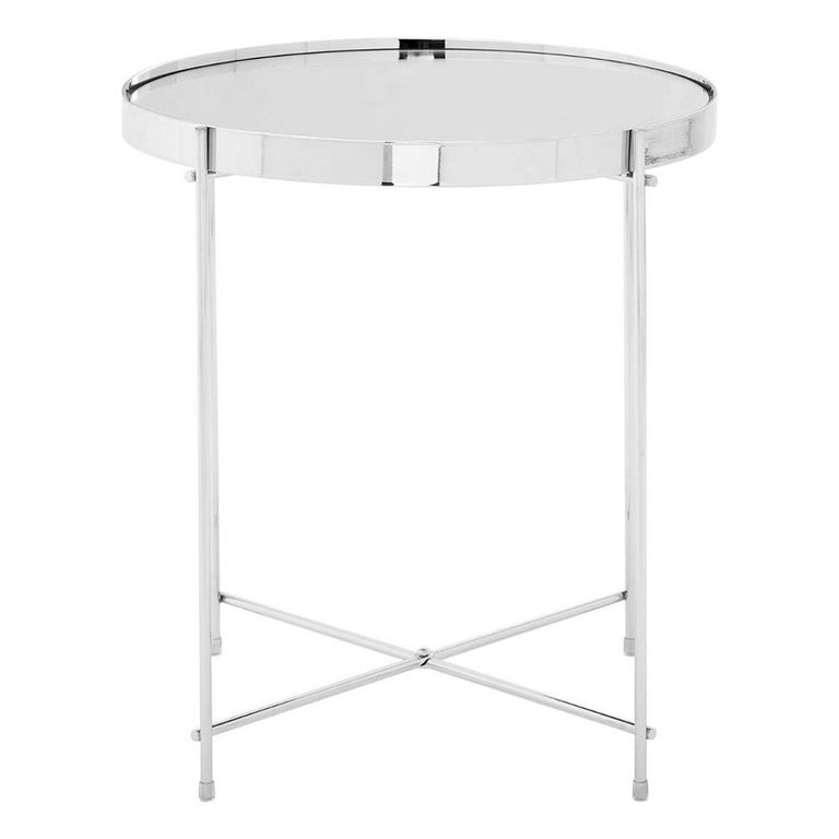 Allure Side Table - Round - Clear Mirrored - Chrome Legs