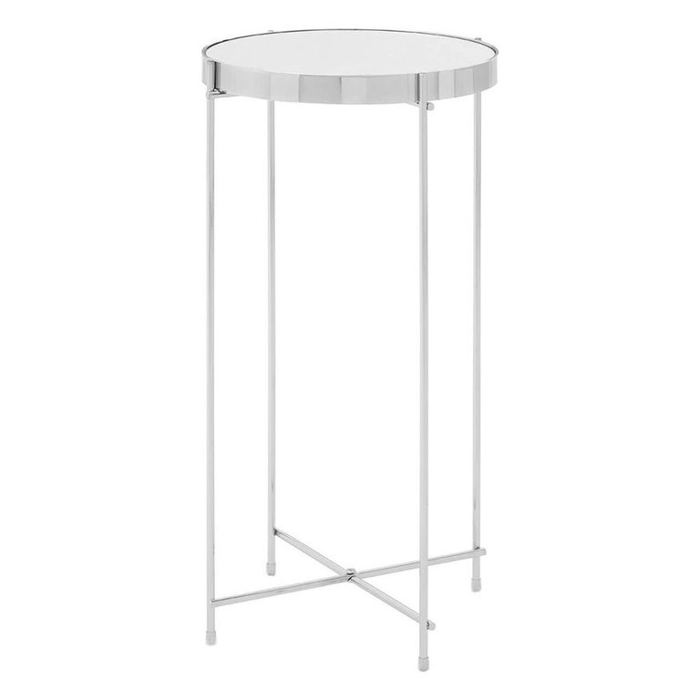 Allure Tall Side Table - Round - Clear Mirrored - Chrome Legs