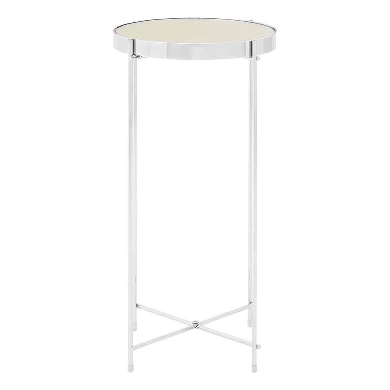 Allure Tall Side Table - Round - Clear Mirrored - Chrome Legs
