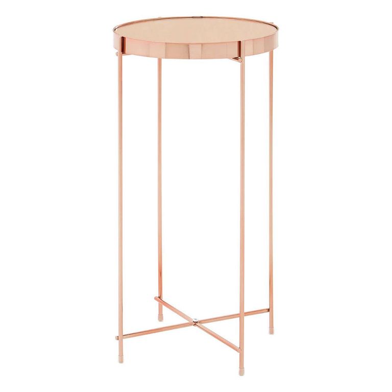 Allure Tall Side Table - Round - Clear Mirrored - Rose Gold Legs