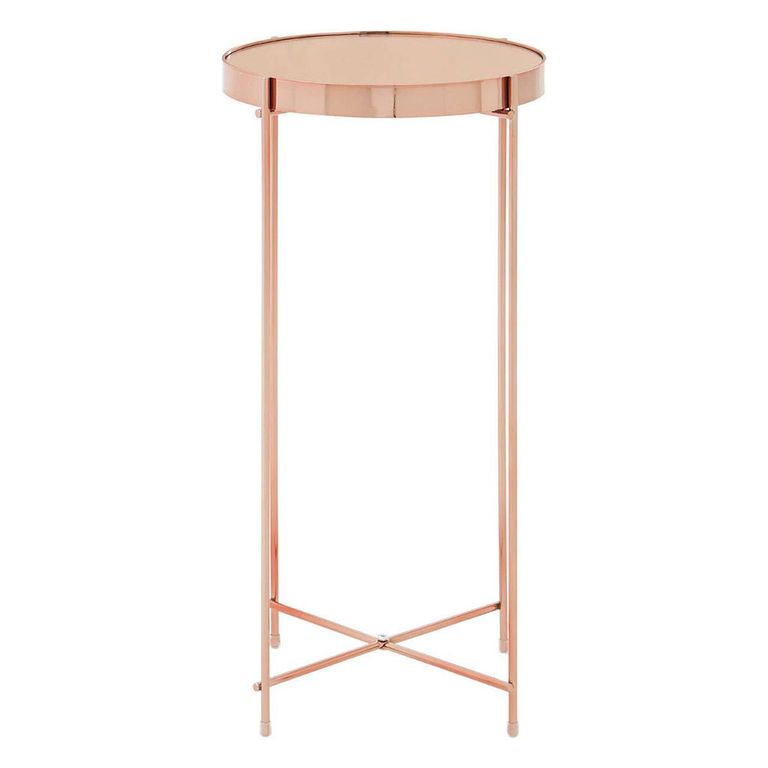 Allure Tall Side Table - Round - Clear Mirrored - Rose Gold Legs
