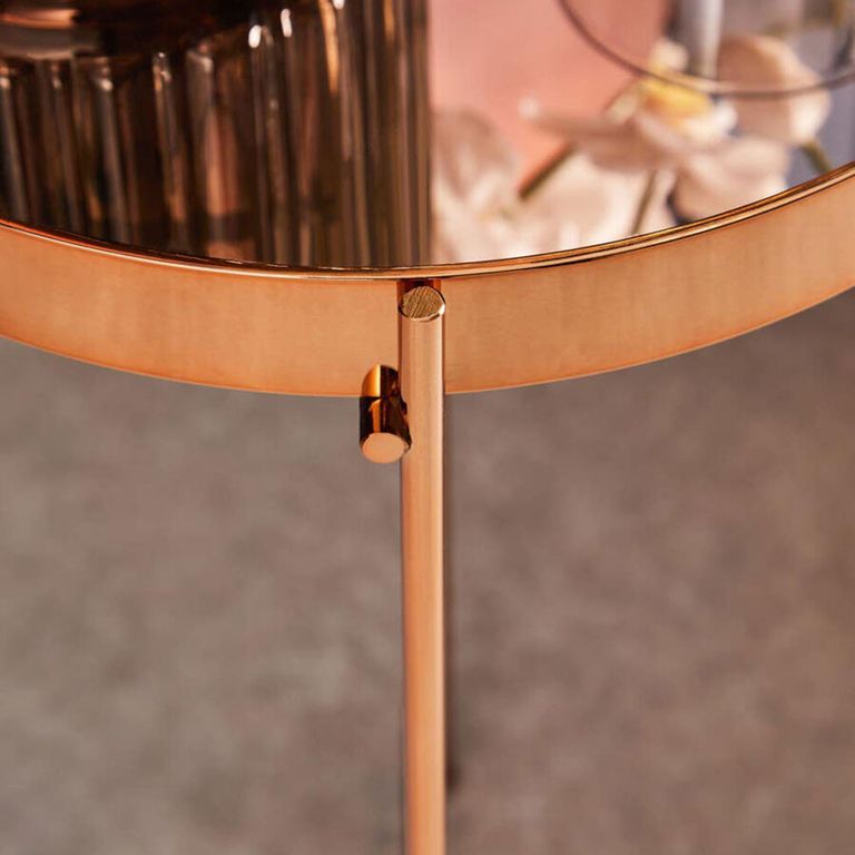 Allure Tall Side Table - Round - Clear Mirrored - Rose Gold Legs