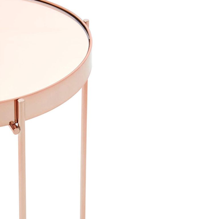 Allure Tall Side Table - Round - Clear Mirrored - Rose Gold Legs