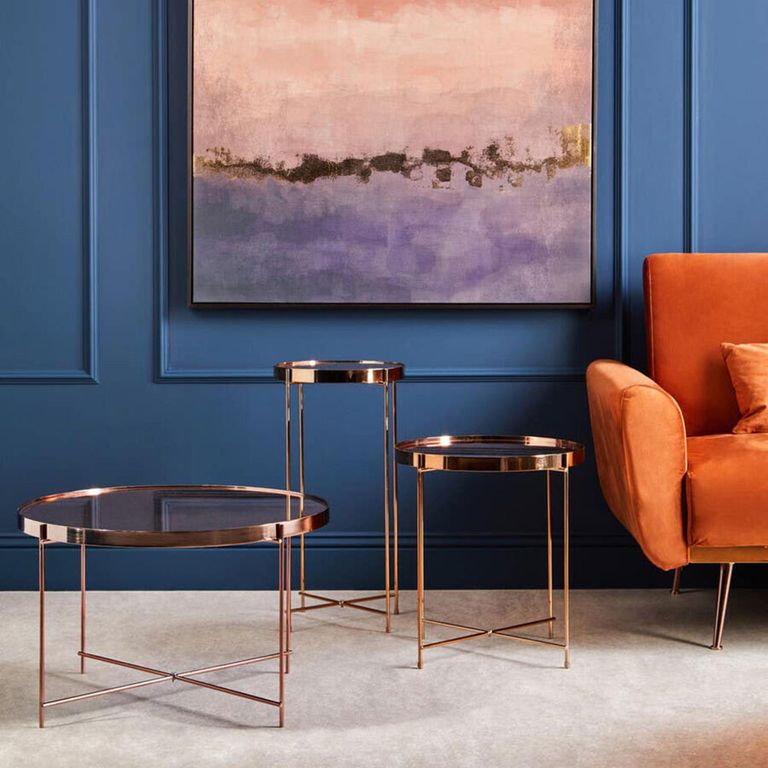 Allure Tall Side Table - Round - Clear Mirrored - Rose Gold Legs