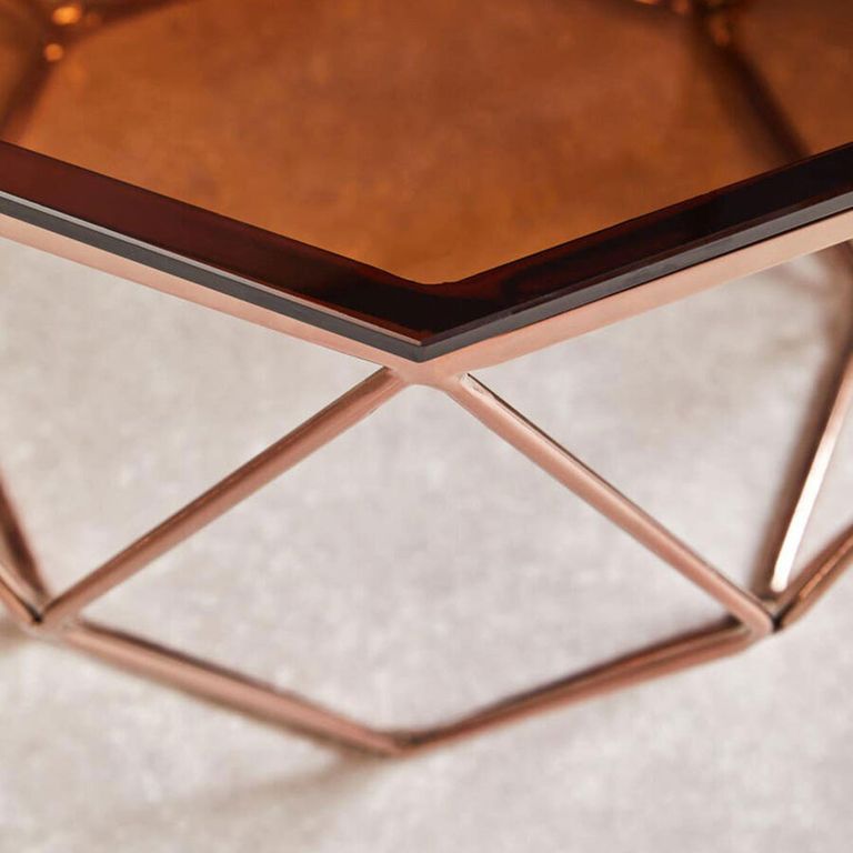 Allure End Table - Octagonal - Glass - Rose Gold Base