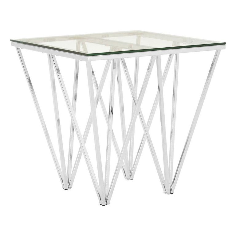 Allure End Table - Square - Glass - Chrome Triangular Base