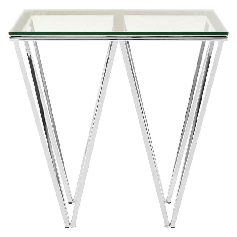 Allure End Table - Square - Glass - Chrome Triangular Base