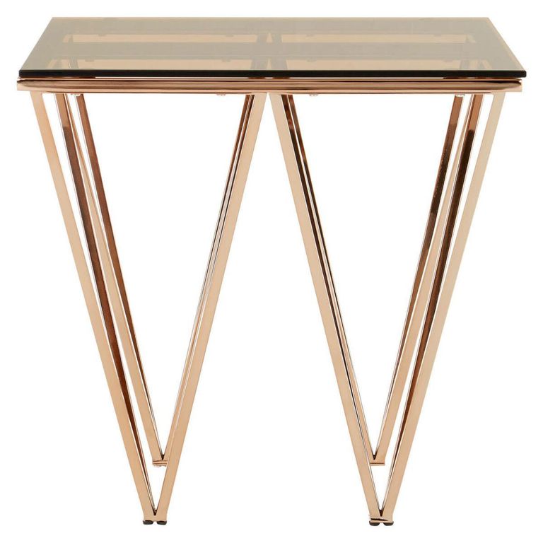 Allure End Table - Square - Glass - Rose Gold Prismatic Legs