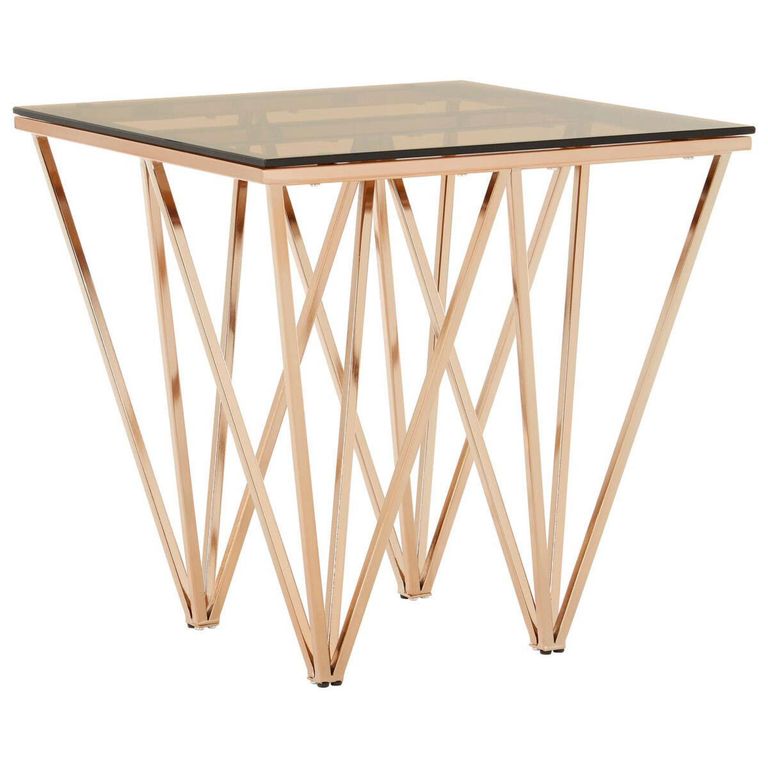 Allure End Table - Square - Glass - Rose Gold Prismatic Legs