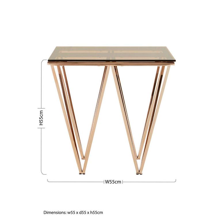 Allure End Table - Square - Glass - Rose Gold Prismatic Legs