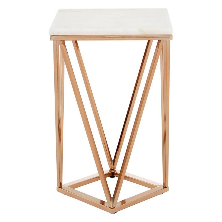 Allure End Table - White Glass - Champagne Base