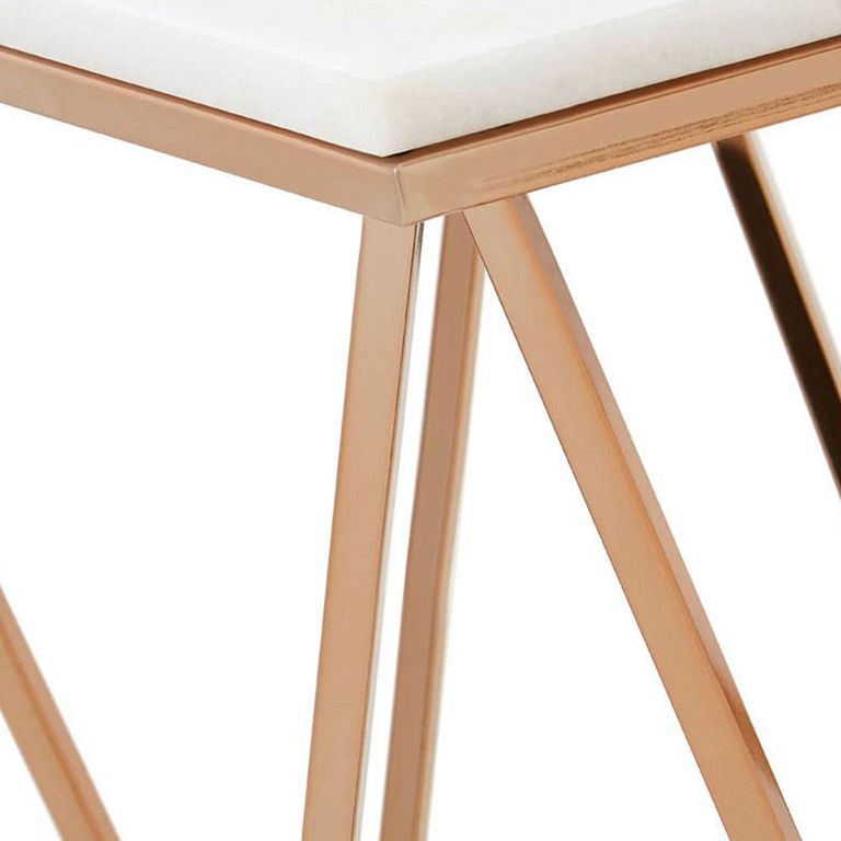 Allure End Table - White Glass - Champagne Base