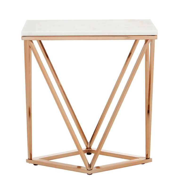 Allure End Table - White Glass - Champagne Base