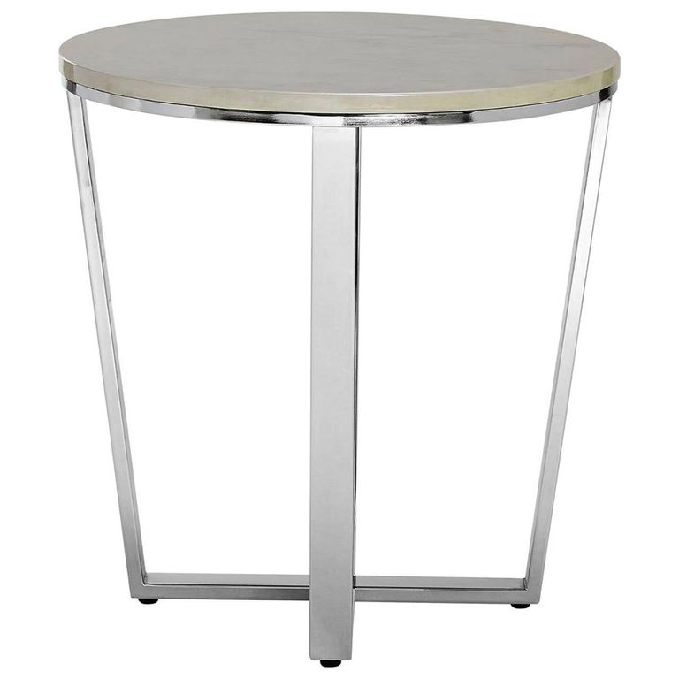 Allure End Table - Round - White Marble Effect - Chrome Base