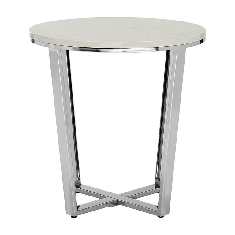 Allure End Table - Round - White Marble Effect - Chrome Base