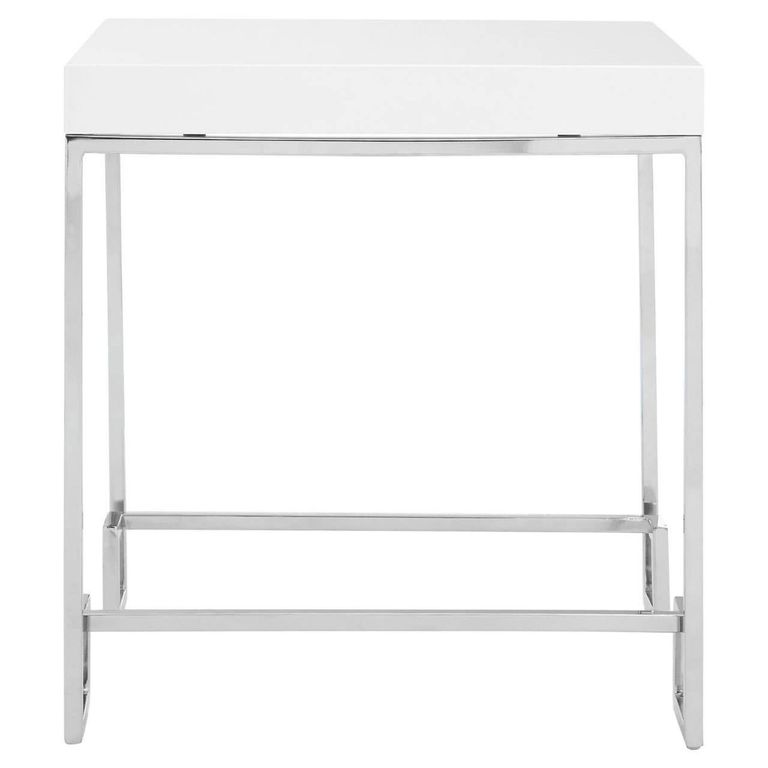 Allure End Table -  Square - White Marble - Chrome Angled Legs
