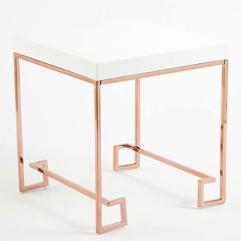 Allure End Table -  Square - White Marble - Rose Gold Angled Legs