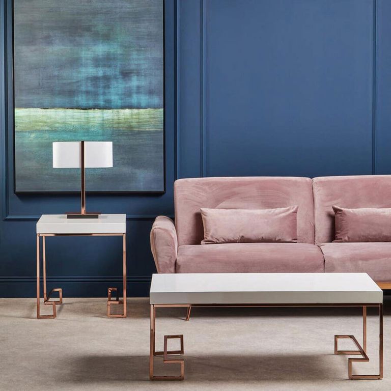 Allure End Table -  Square - White Marble - Rose Gold Angled Legs