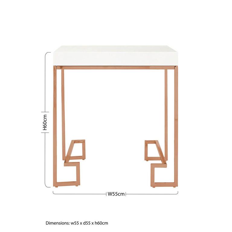 Allure End Table -  Square - White Marble - Rose Gold Angled Legs