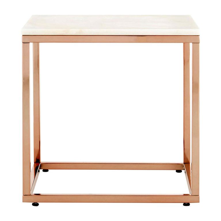 Allure End Table - Square - White Marble - Rose Gold Base