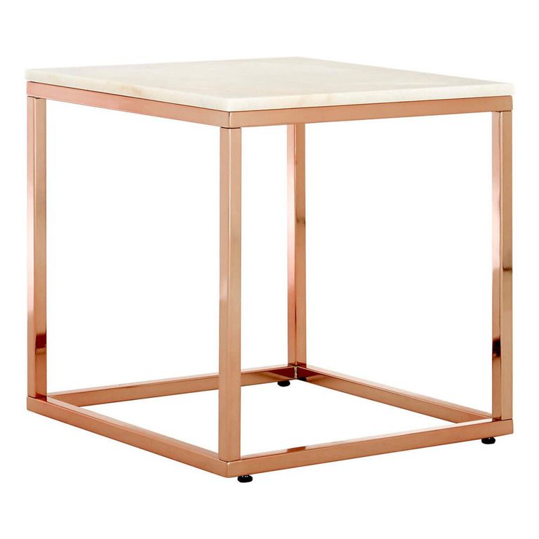Allure End Table - Square - White Marble - Rose Gold Base