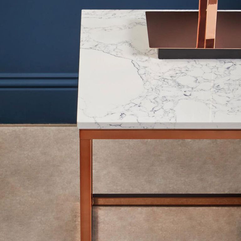 Allure End Table - Square - White Marble - Rose Gold Base