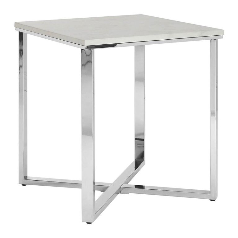 Allure Side Table - Square -  White Marble - Chrome Base