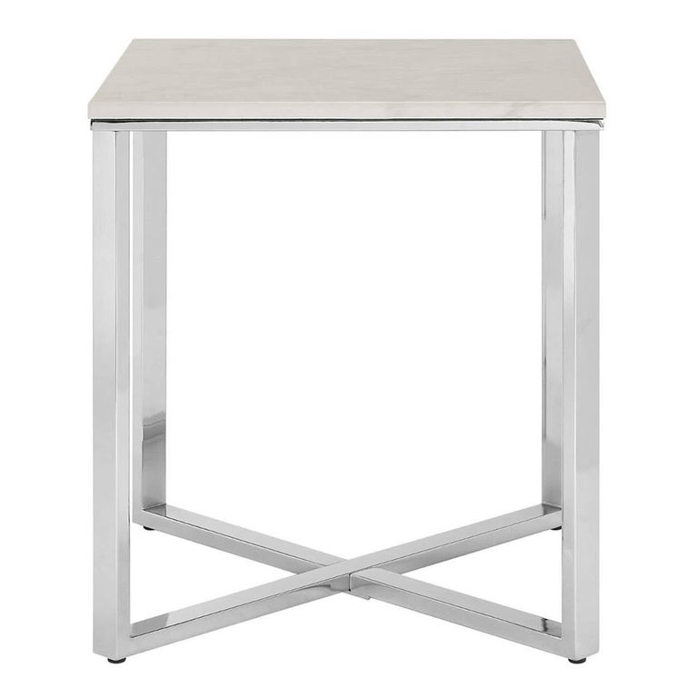 Allure Side Table - Square -  White Marble - Chrome Base