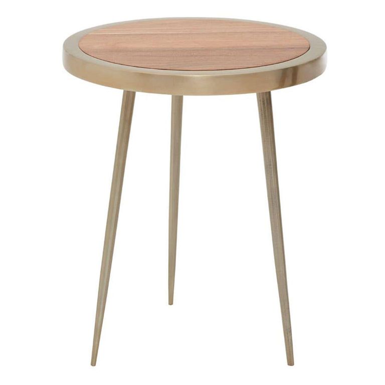 Almora Side Table - Small Round - Acacia Wood and Metal