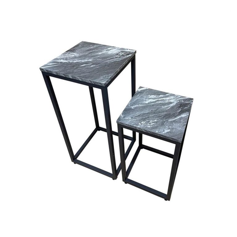 Alora Side Table - Square - Marble Effect Black - Set of 2