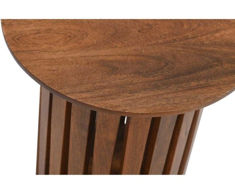 Amber Slatted Mango Wood Round Side Table