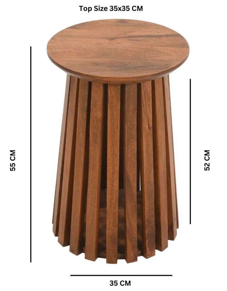 Amber Slatted Mango Wood Round Side Table
