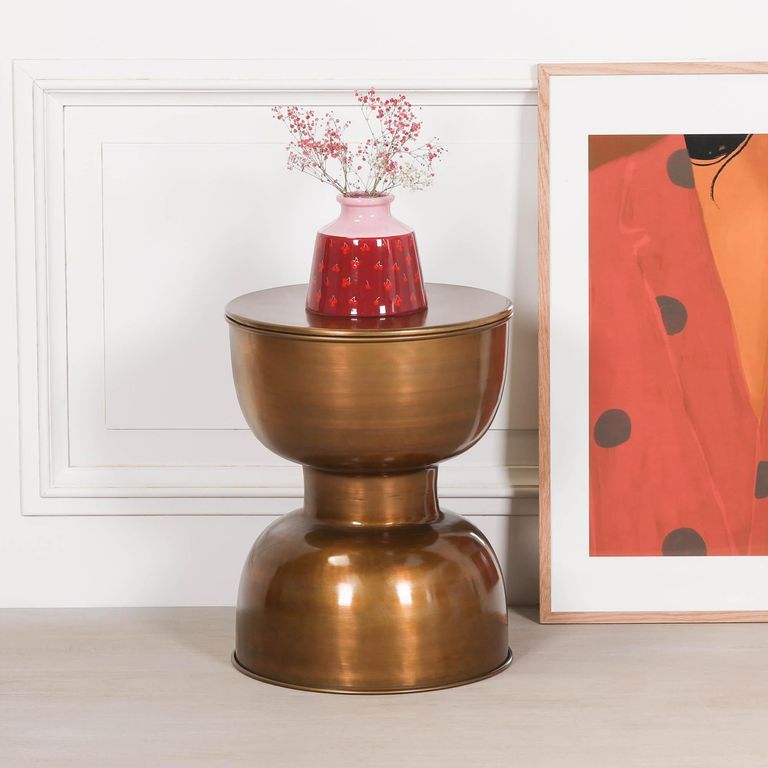 Hour Glass Side Table - Antique Brass - Round