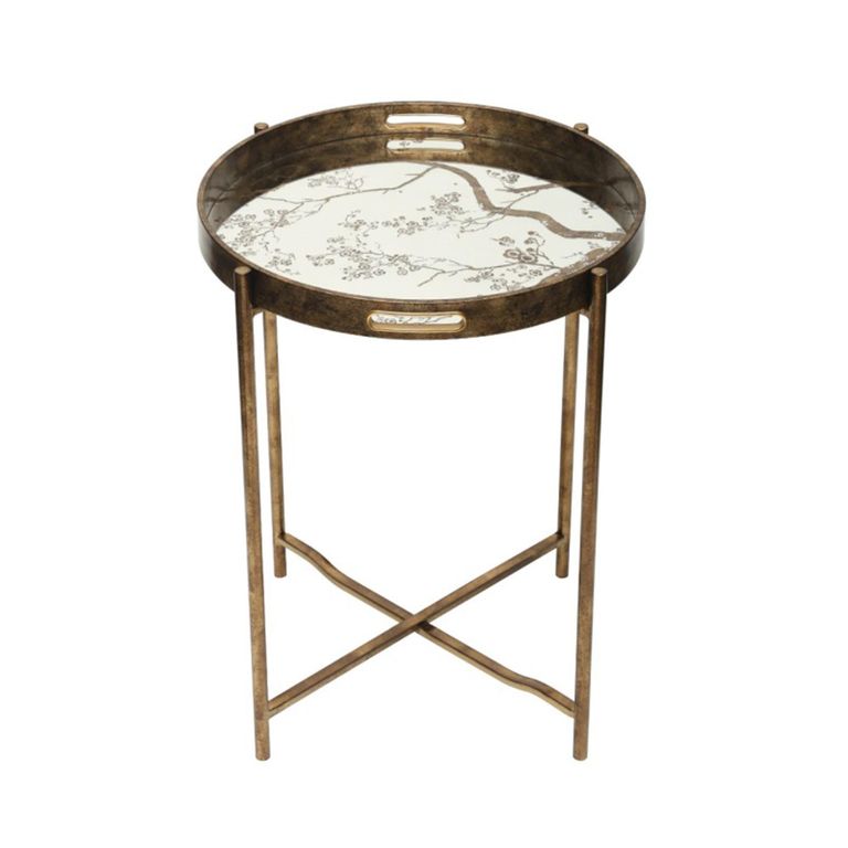 End Table - Round - Antique Gold Metal - Tray