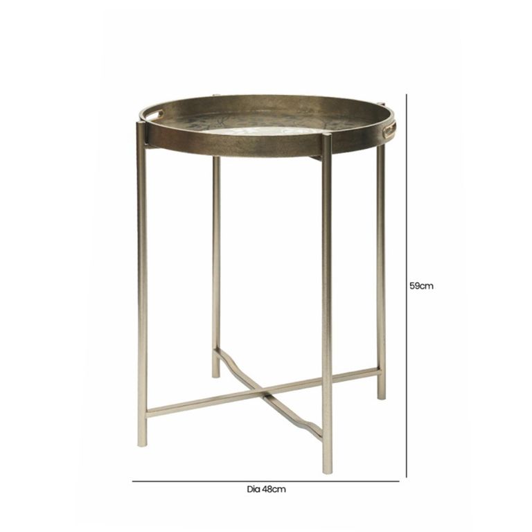End Table - Round - Antique Gold Metal - Tray
