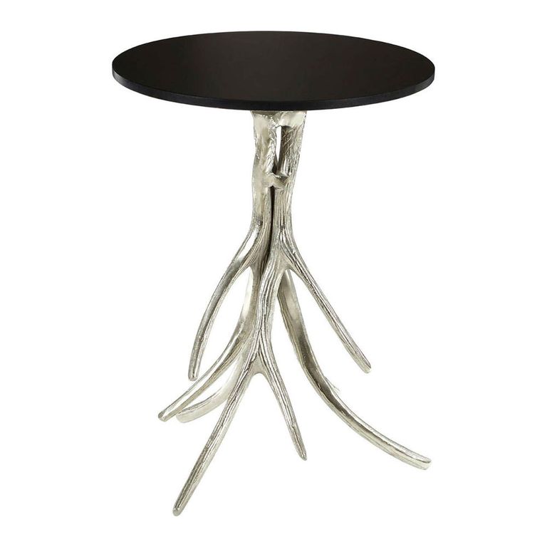 Antler Side Table - Round - Black Marble with Chrome Base