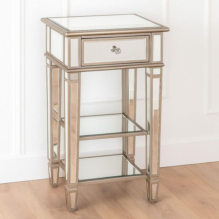 Antoinette Mirrored Champagne Trim 1 Drawer Telephone Table