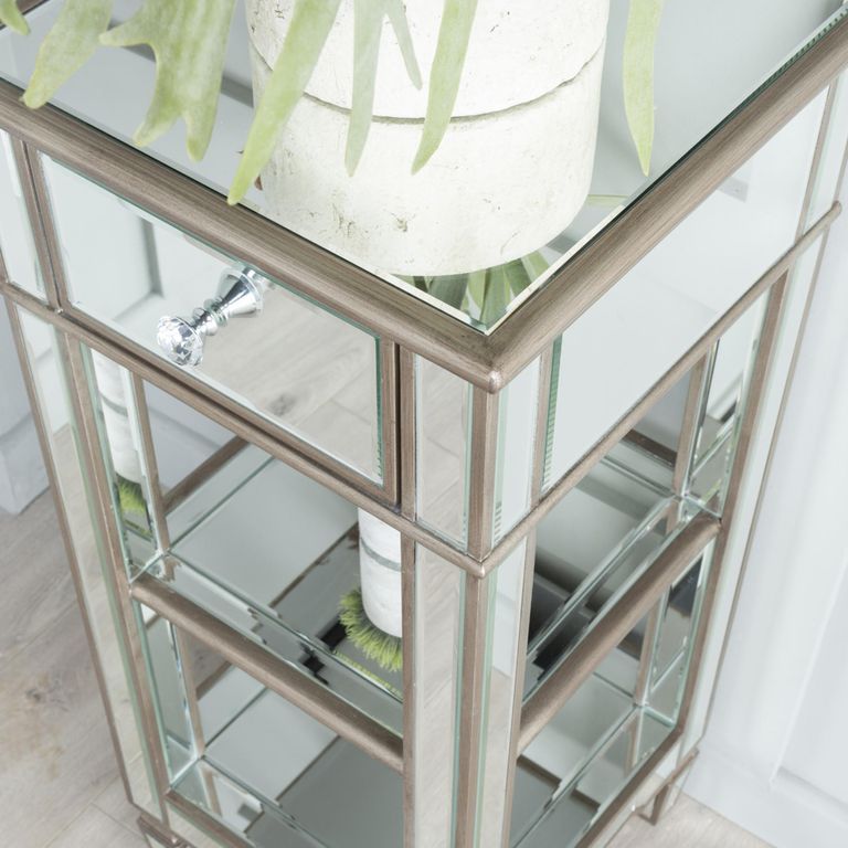 Antoinette Mirrored Champagne Trim 1 Drawer Telephone Table