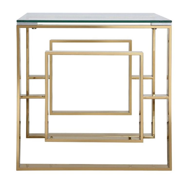 Apex End Table - Square - Clear Glass and Gold