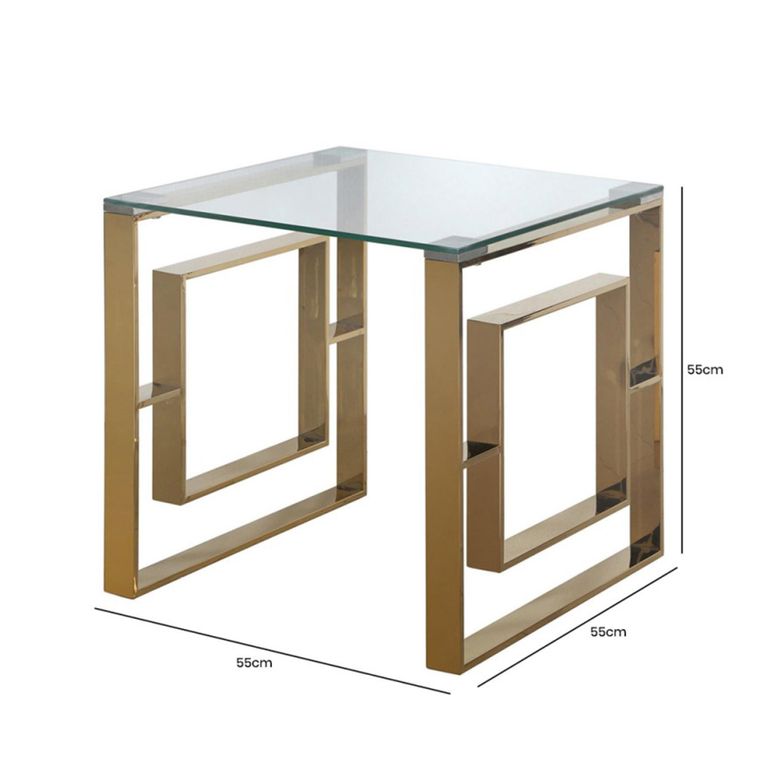 Apex End Table - Square - Glass and Gold Metal