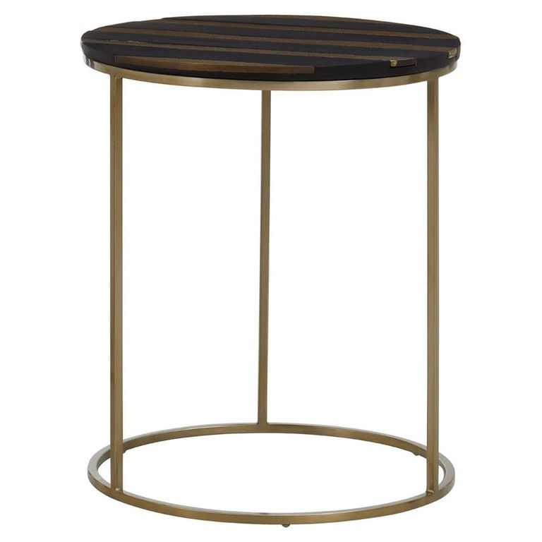 Aris Side Table - Round - Black Acacia Wood with Gold Base
