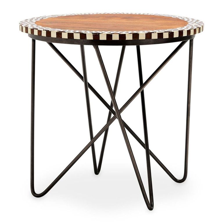Artisan Side Table - Round - Brown Acacia Wood with Metal Hairpin Legs