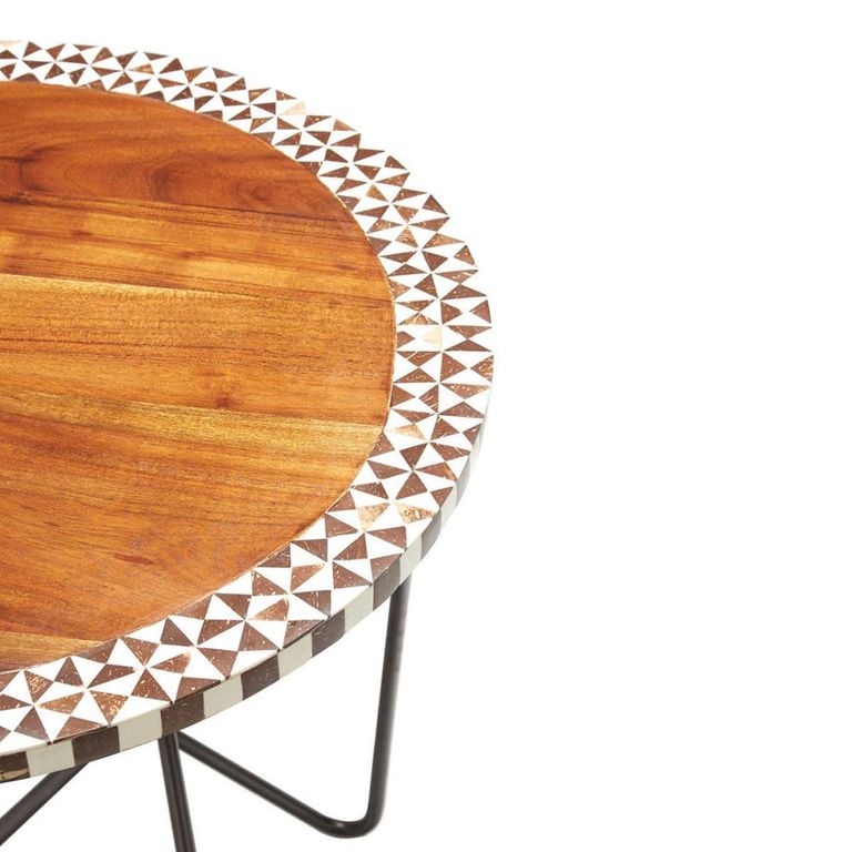 Artisan Side Table - Round - Brown Acacia Wood with Metal Hairpin Legs