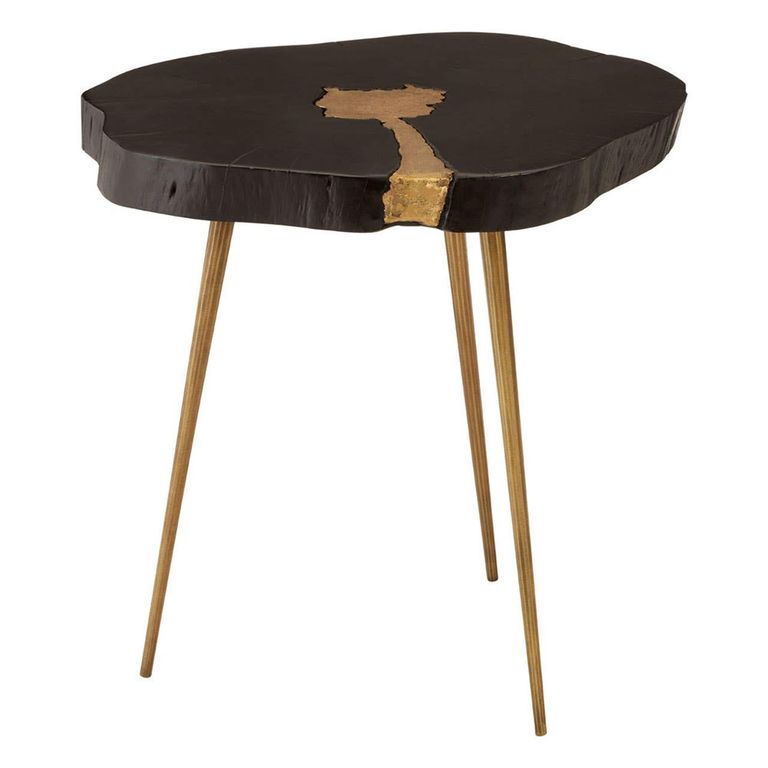Asamra Side Table - Log - Black Acacia Wood with Gold Legs