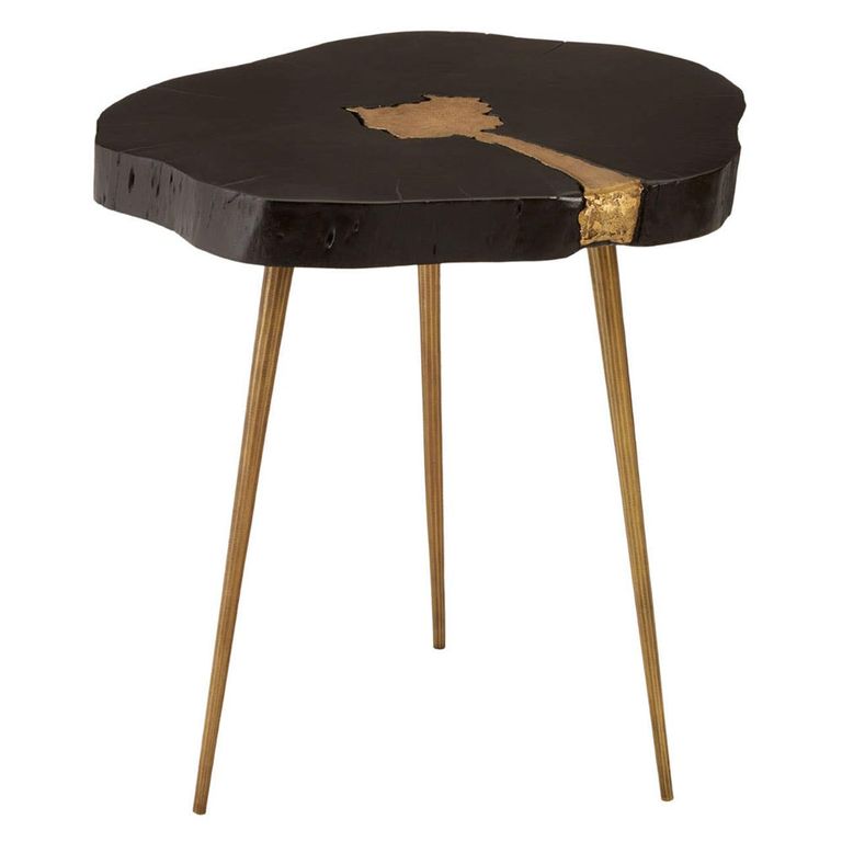Asamra Side Table - Log - Black Acacia Wood with Gold Legs