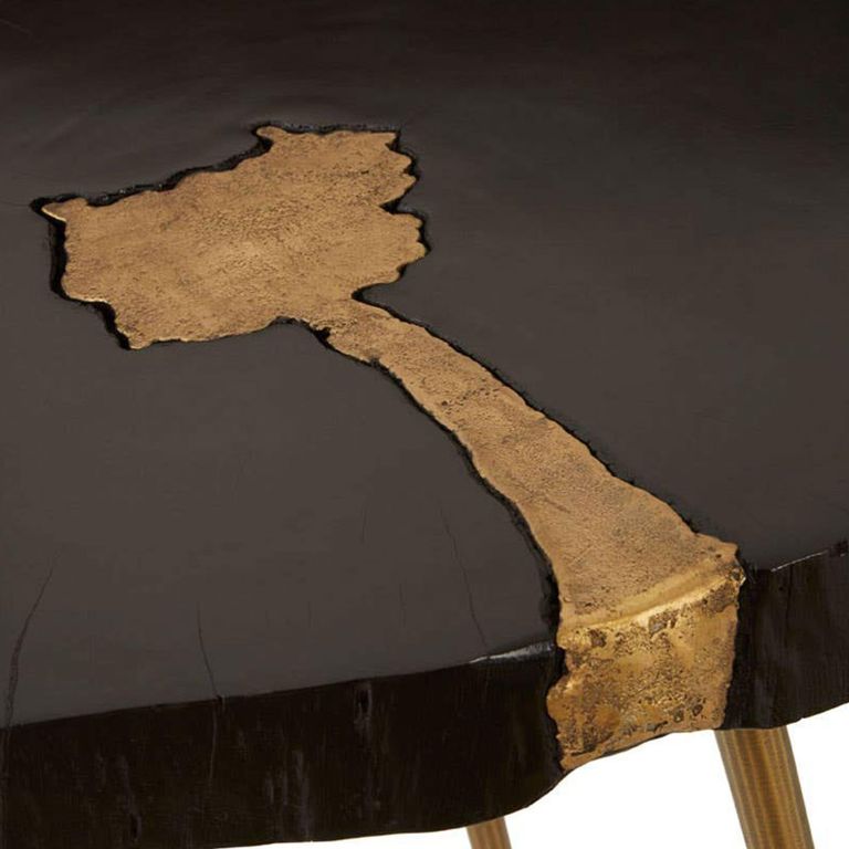 Asamra Side Table - Log - Black Acacia Wood with Gold Legs