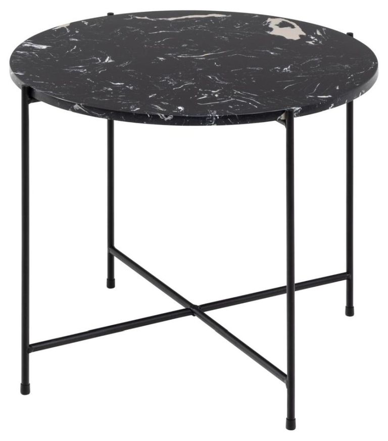 Avila Side Table - Large - Round - Black Marble Effect