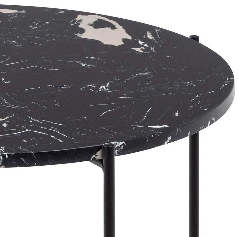 Avila Side Table - Large - Round - Black Marble Effect