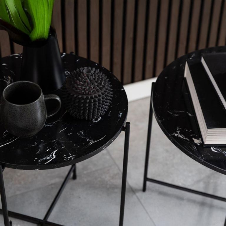 Avila Black Marble Round Side Table